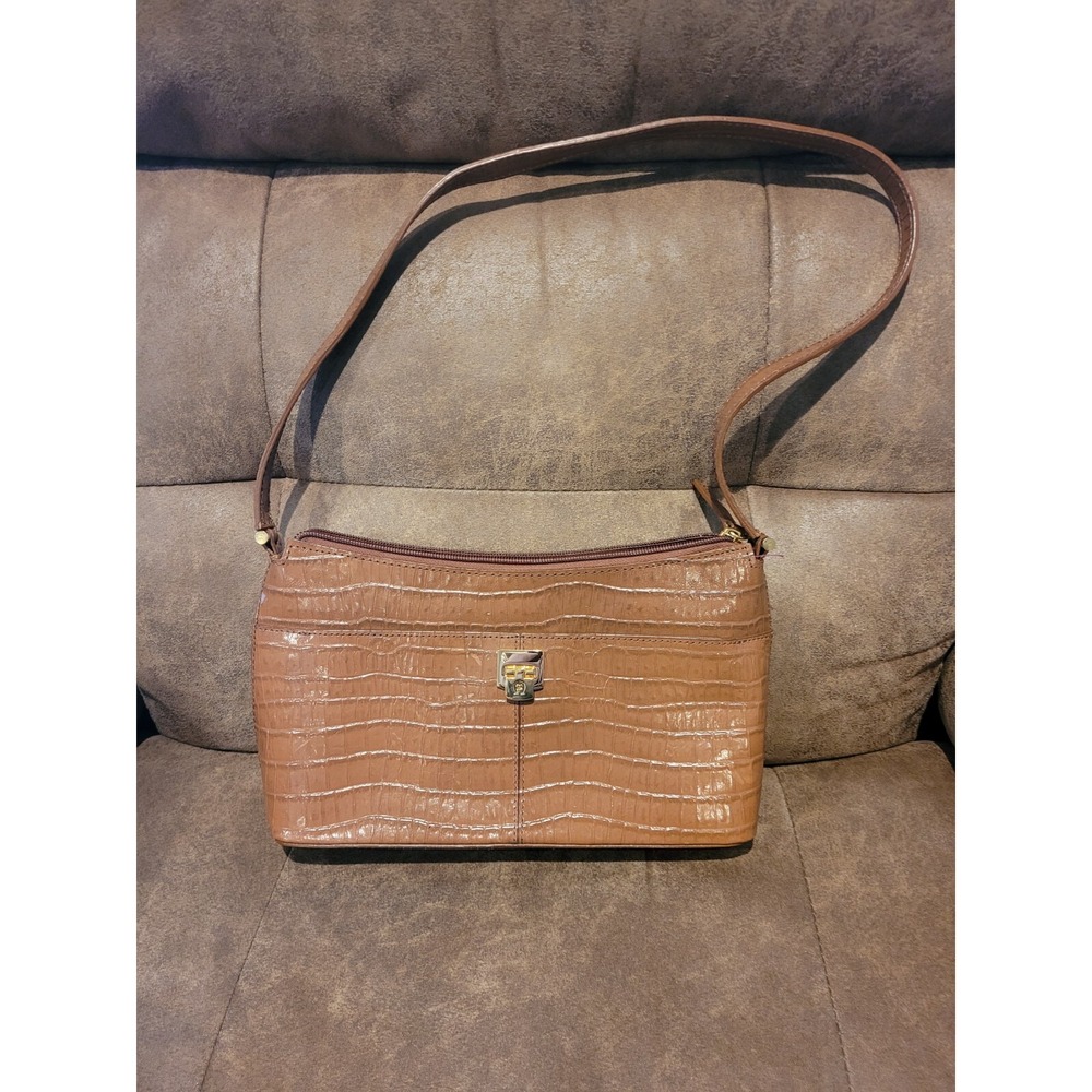Etienne Aigner Chestnut Brown Croc Print Leather Purse Bag
